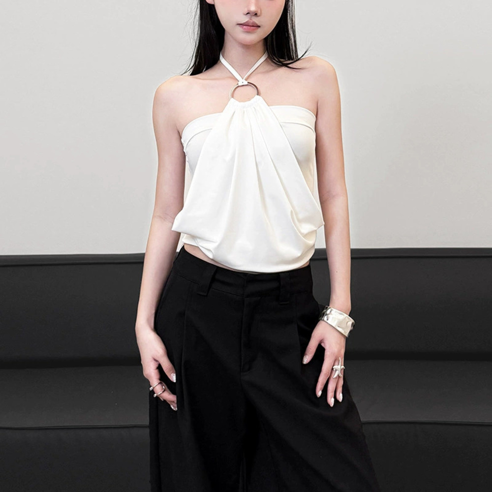 ZARA Spring High Street Punk Sleeveless Halter Neck Metal Ring Tank Top